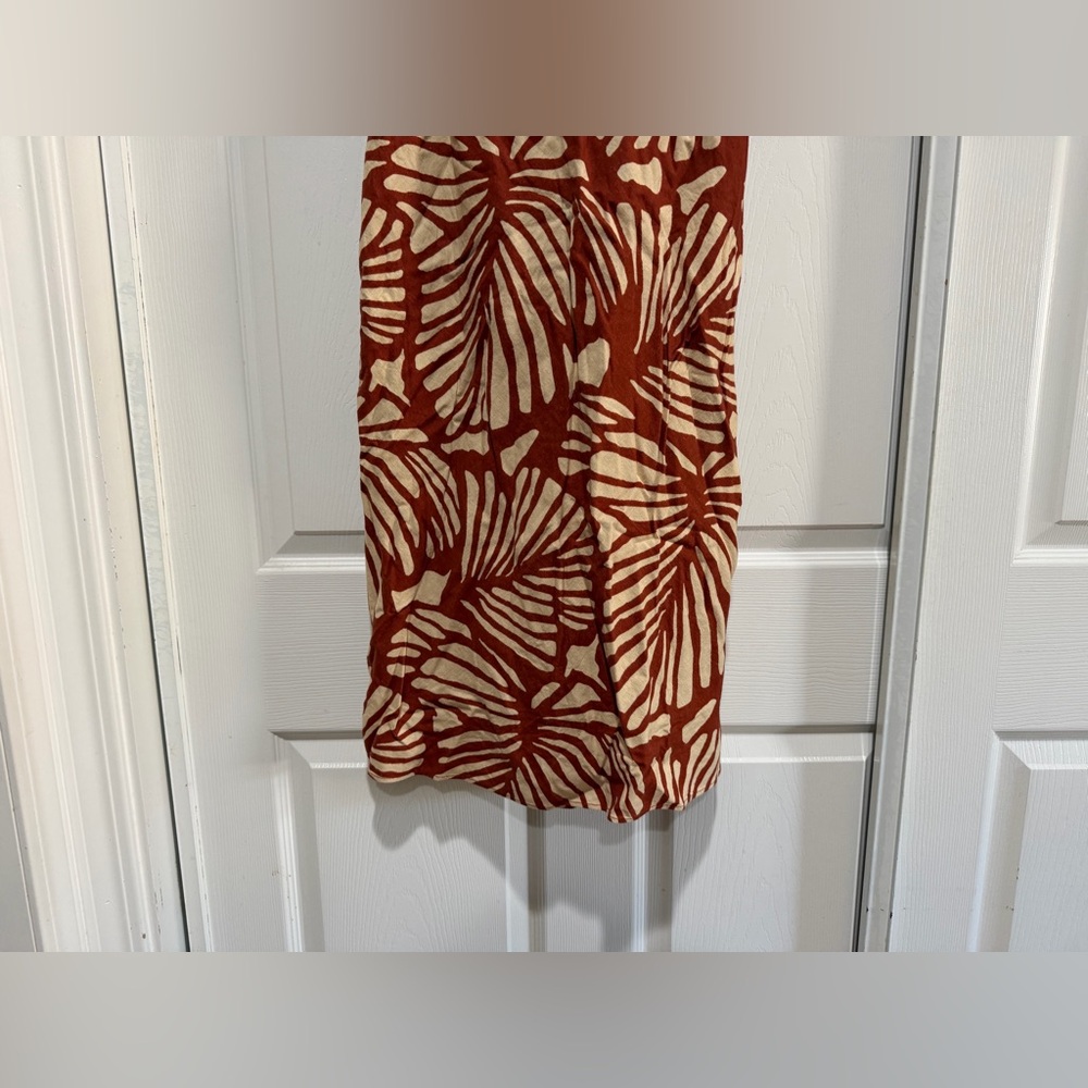 NWT Banana Republic Factory Linen-BLEND HIGH-NECK MIDI DRESS Leaf Print Size 2 - Picture 2 of 10